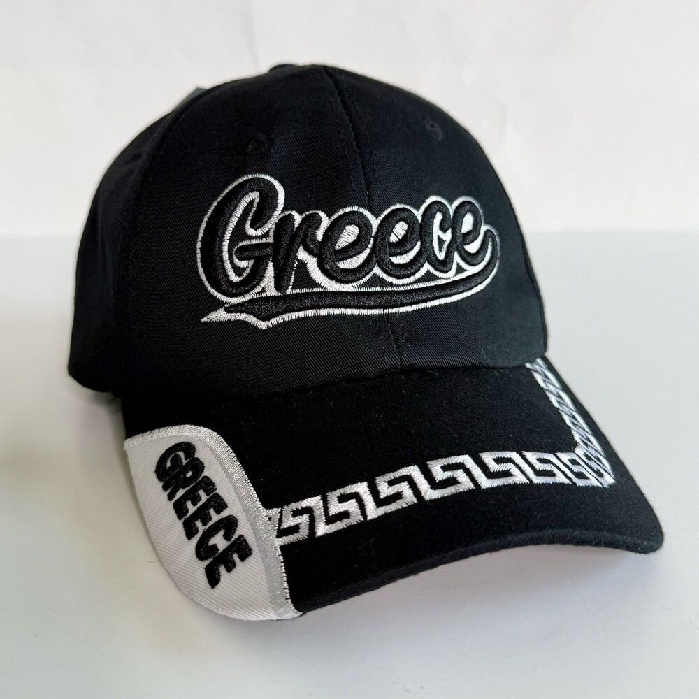 GREECE Black & White Adjustable Strapback Curve Brim Baseball Cap Hat - NWT